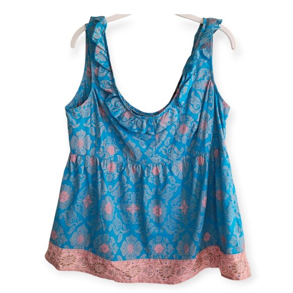 Coastal Boho Fairycore Blue Pink Cotton Sleeveless Tank Size 14 - Picture 9 of 10